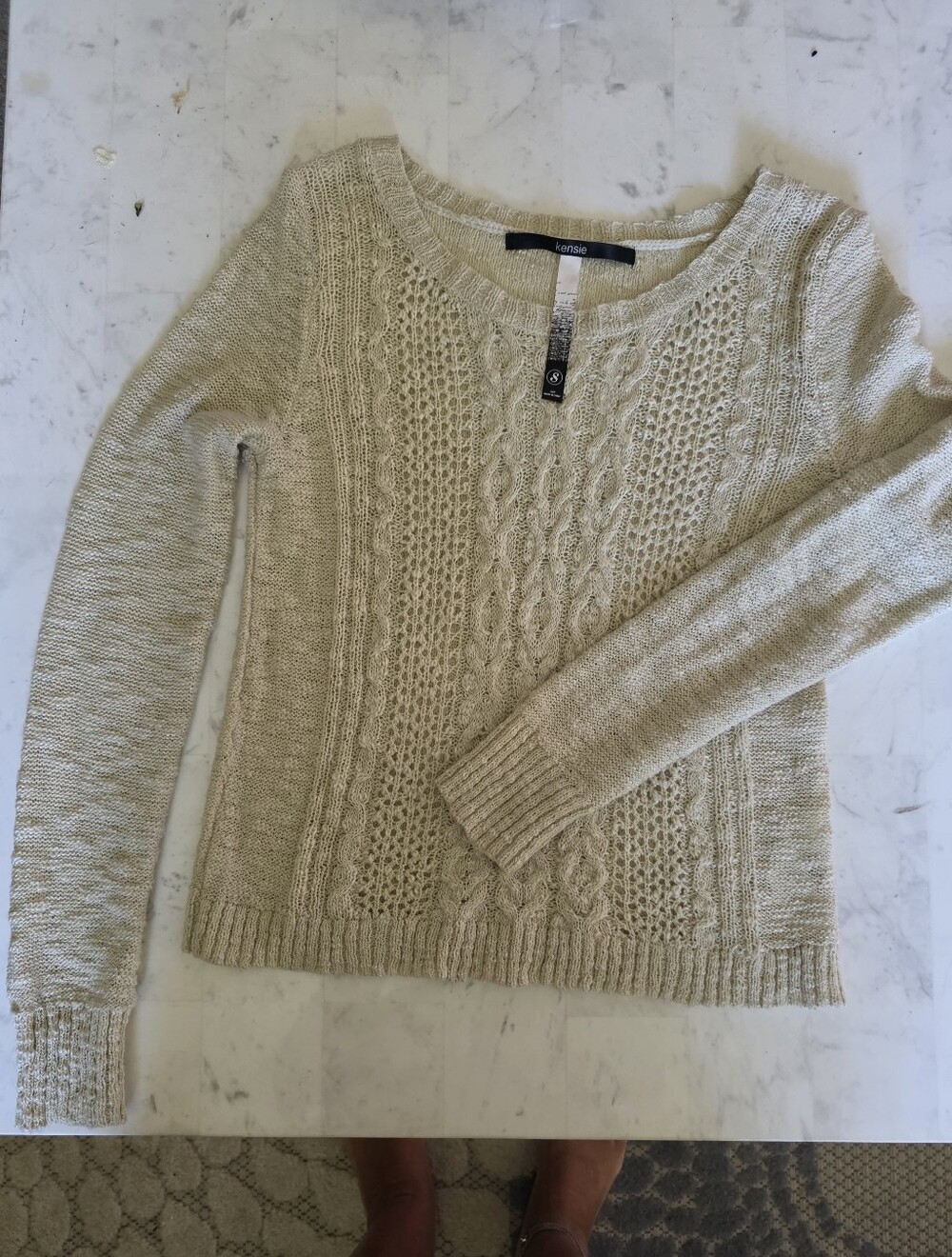 Kensie Cream Cable Knit Scoopneck Sweater